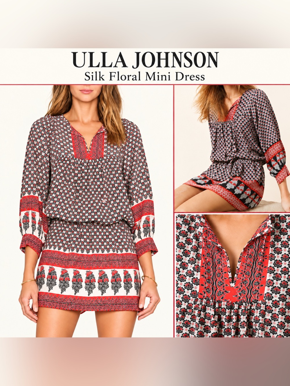 Ulla Johnson Bazaar Silk Floral Border Print Mini Dress Size 2